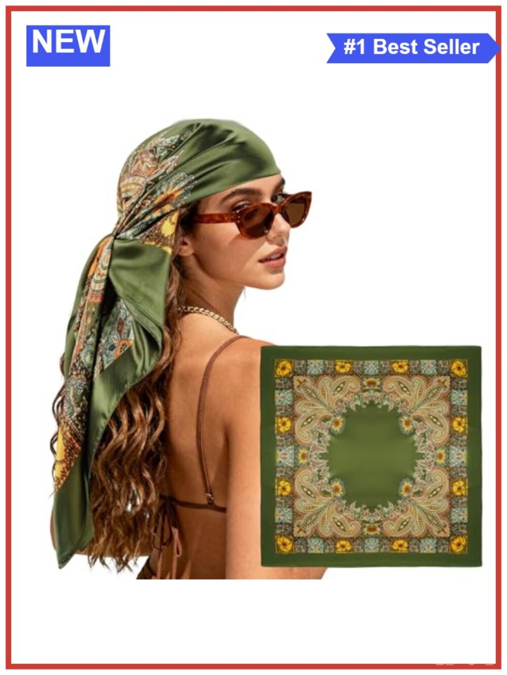 35" Satin Hair Scarf Bandana Large Square Wrap for Women Like Silk